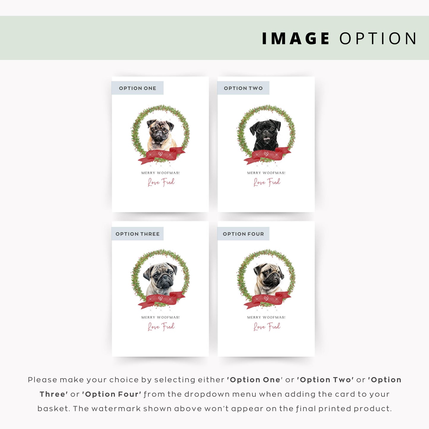 Pug Personalised Dog Christmas Card