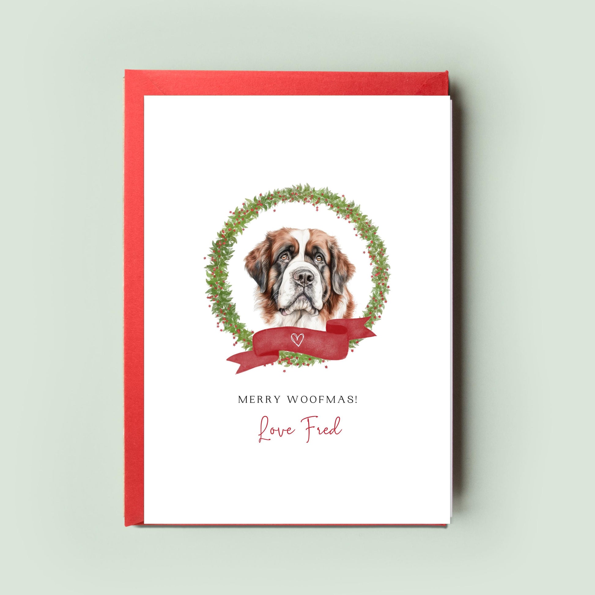 Saint Bernard Personalised Dog Christmas Card