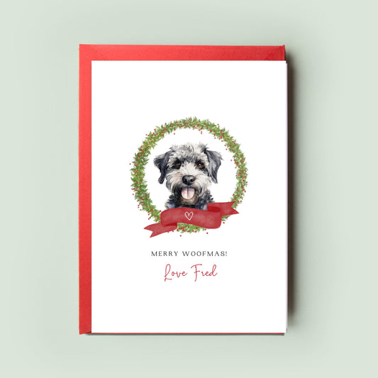 Schnoodle Personalised Dog Christmas Card, For the Dog, From the Dog, Pet Christmas Card, Dog Card, Dog Dad, Dog Mum, Merry Woofmas