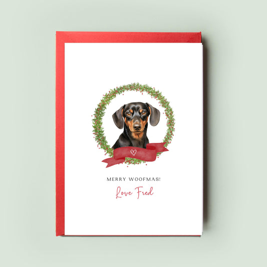 Dachshund Personalised Dog Christmas Card