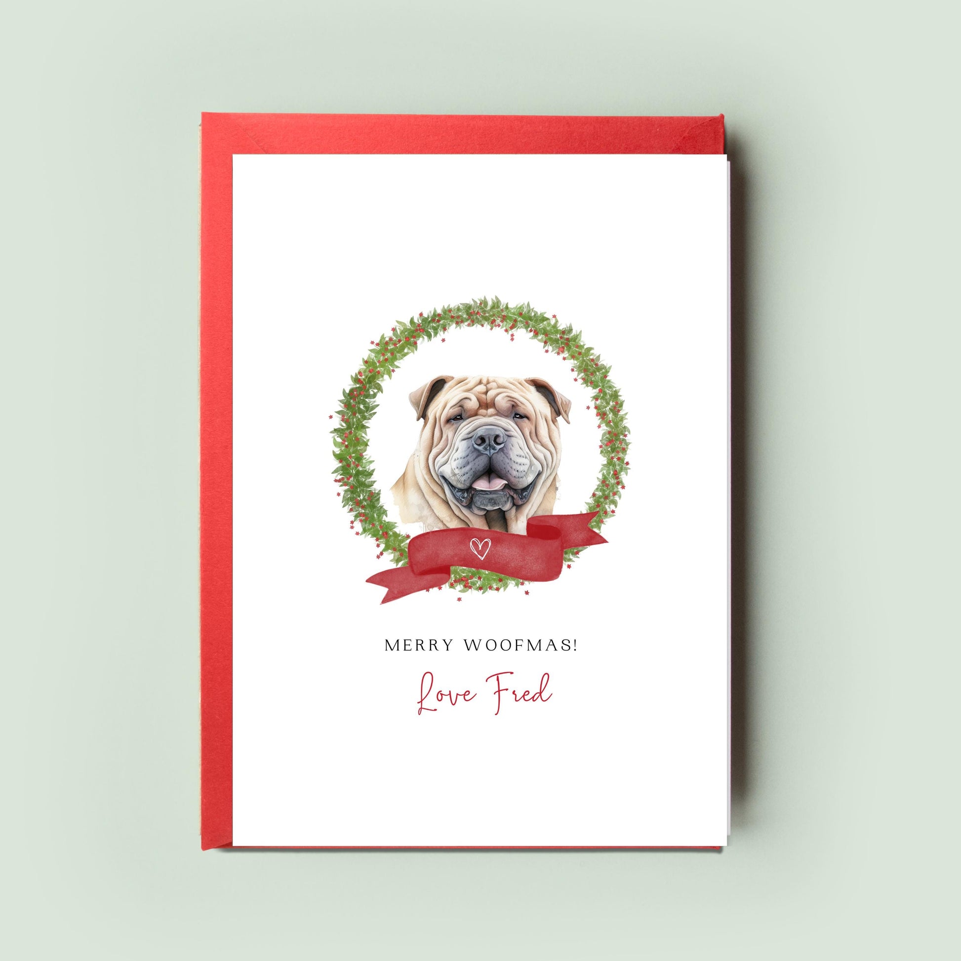 Shar Pei Personalised Dog Christmas Card