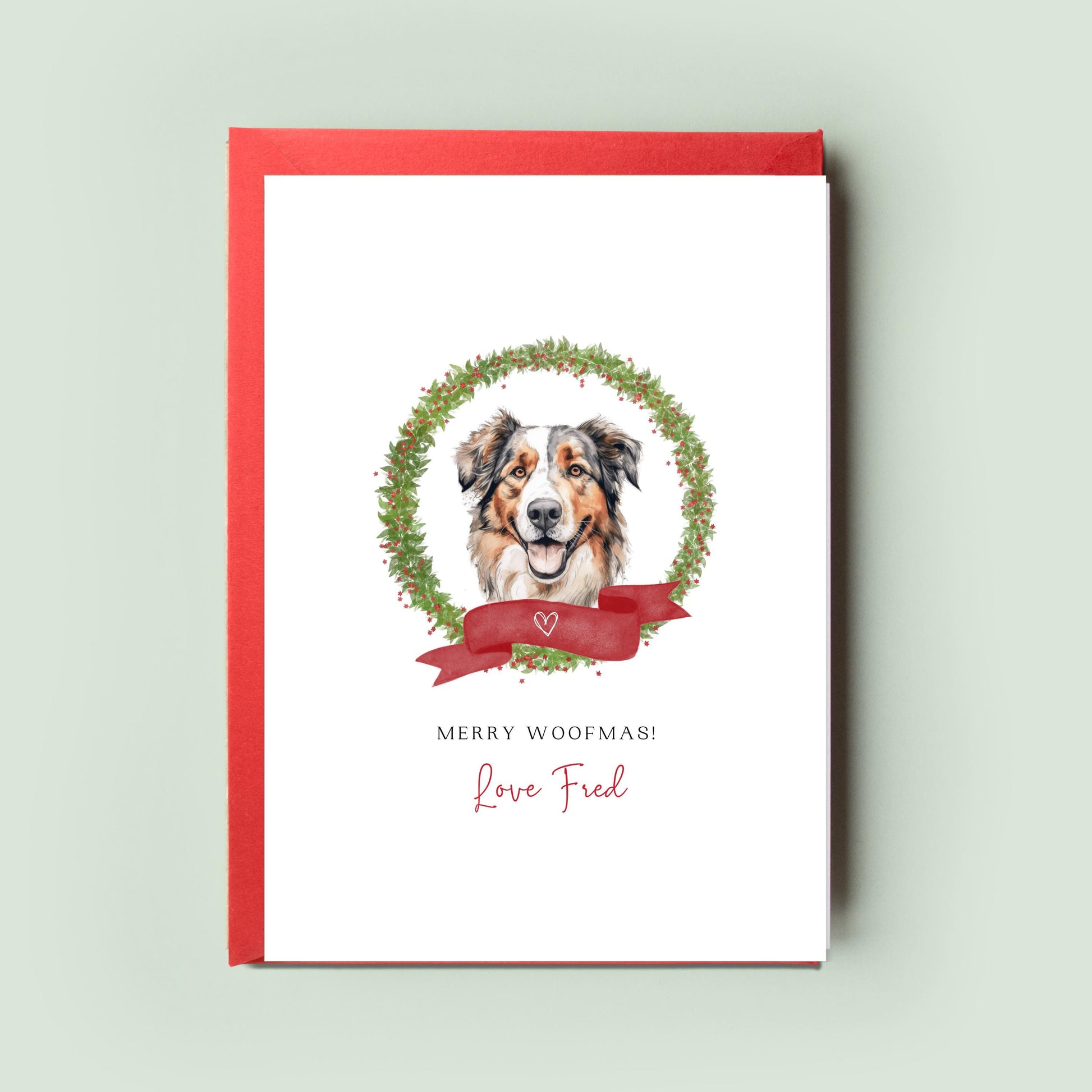 English Shepherd Personalised Dog Christmas Card, For the Dog, From the Dog, Pet Christmas Card, Dog Card, Dog Dad, Dog Mum, Merry Woofmas