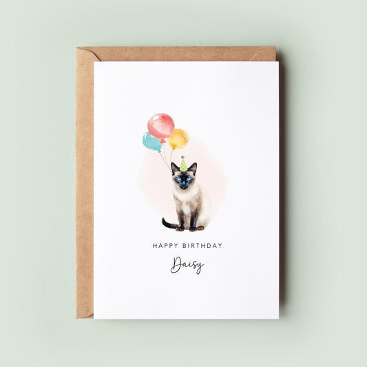 Siamese Pet Cat Birthday Greeting Card From/For The Cat