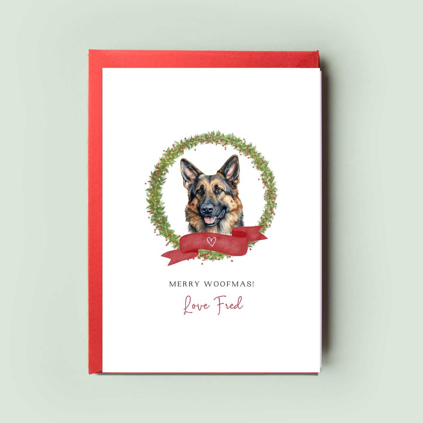 German Shepherd Personalised Dog Christmas Card, For the Dog, From the Dog, Pet Christmas Card, Dog Card, Dog Dad, Dog Mum, Merry Woofmas