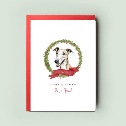 Greyhound Christmas Card from the Dog, Christmas Card for Dog Dad, Christmas Card for Dog Mum, From the Dog, Pet Christmas Cards #1035