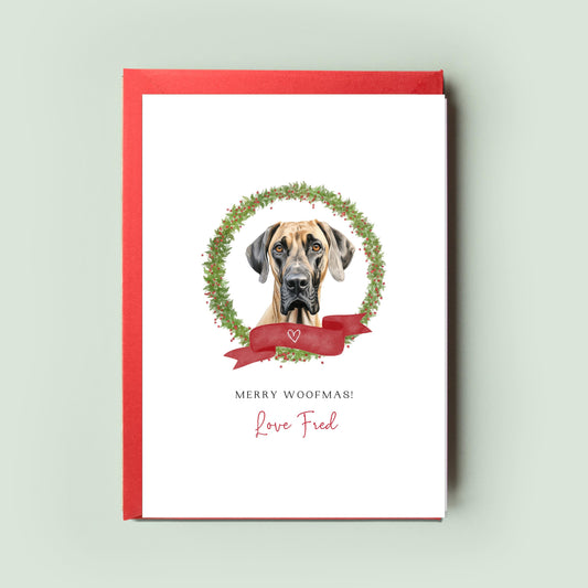 Great Dane Personalised Dog Christmas Card, For the Dog, From the Dog, Pet Christmas Card, Dog Card, Dog Dad, Dog Mum, Merry Woofmas