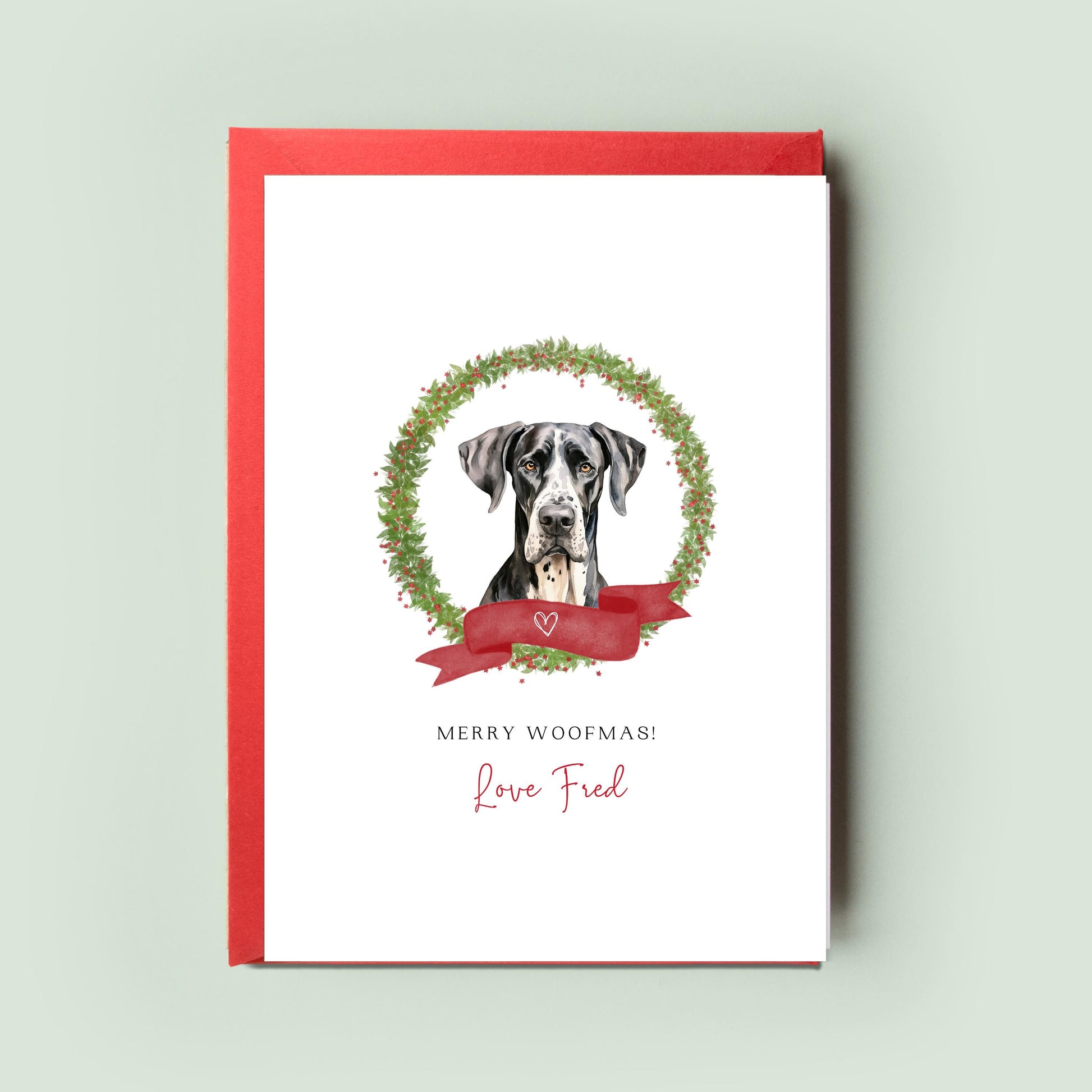 Great Dane Personalised Dog Christmas Card, For the Dog, From the Dog, Pet Christmas Card, Dog Card, Dog Dad, Dog Mum, Merry Woofmas