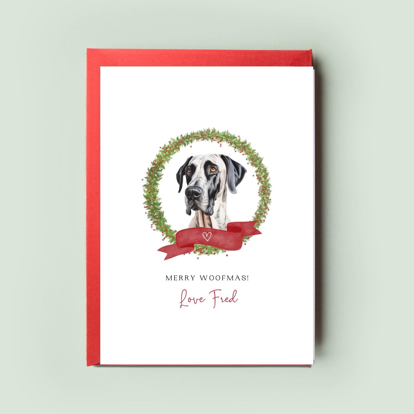 Great Dane Personalised Dog Christmas Card, For the Dog, From the Dog, Pet Christmas Card, Dog Card, Dog Dad, Dog Mum, Merry Woofmas