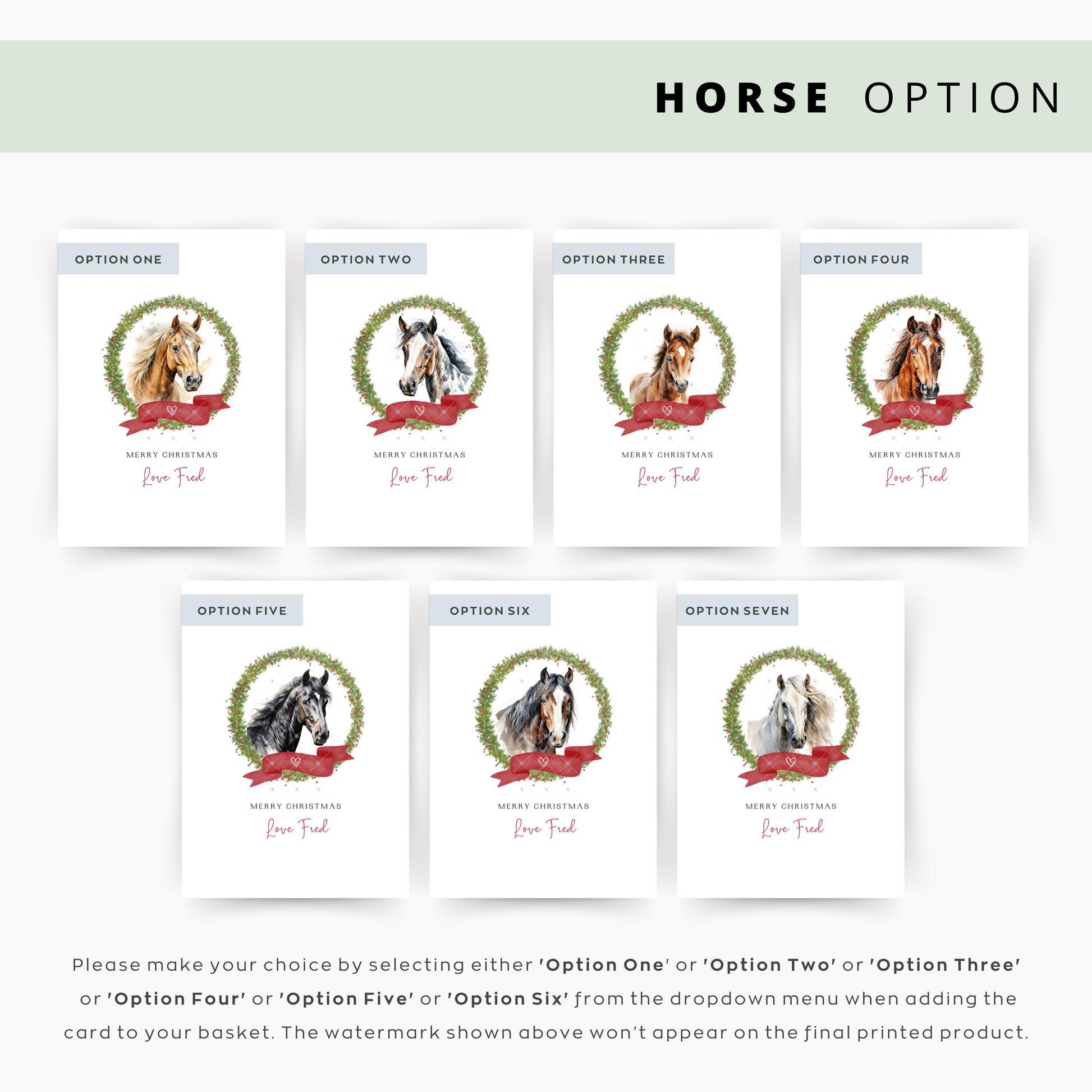 Horse Christmas Card - Cards From the Horse for Horse Mum Horse Dad - Featuring Draft, White, Black, Palomino, Appaloosa, Bay Sorrel