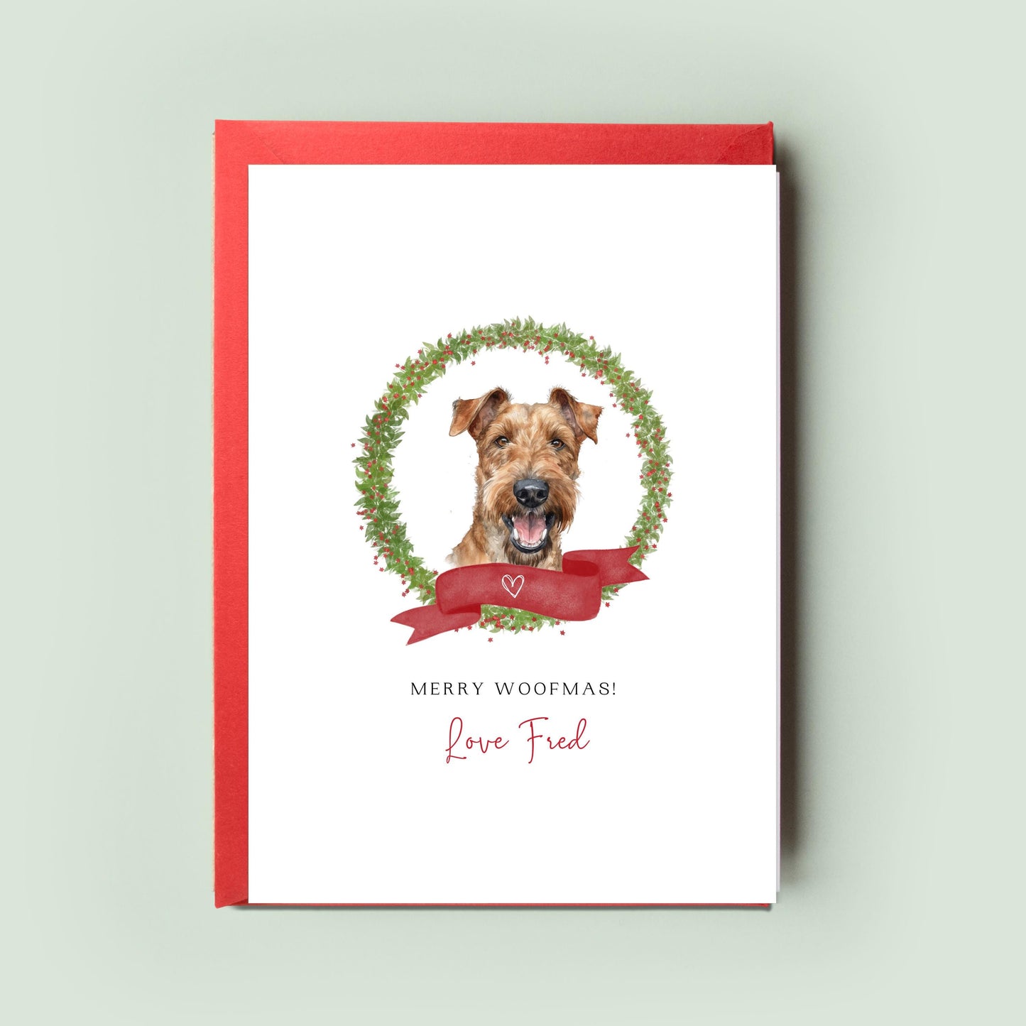 Irish Terrier Dog Personalised Dog Christmas Card, For the Dog, From the Dog, Pet Christmas Card, Dog Dad, Dog Mum, Card, Merry Woofmas