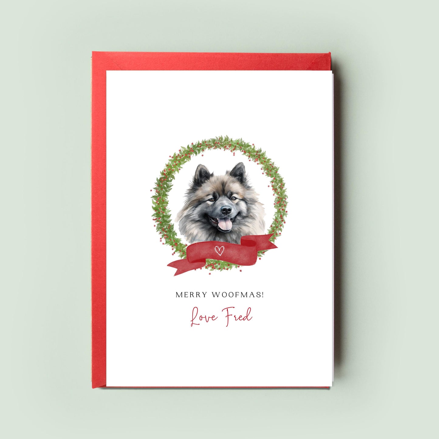 Keeshond Personalised Dog Christmas Card, For the Dog, From the Dog, Pet Christmas Card, Dog Card, Dog Dad, Dog Mum, Merry Woofmas Card