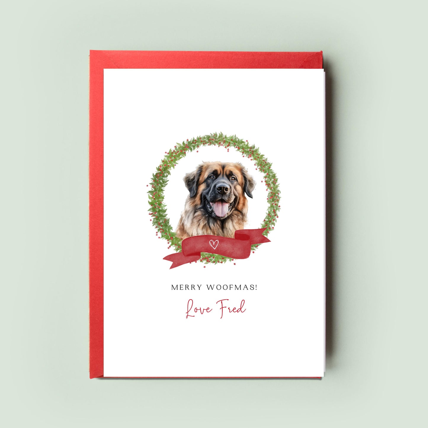 Leonberger Personalised Dog Christmas Card, For the Dog, From the Dog, Pet Christmas Card, Dog Card, Dog Dad, Dog Mum, Merry Woofmas