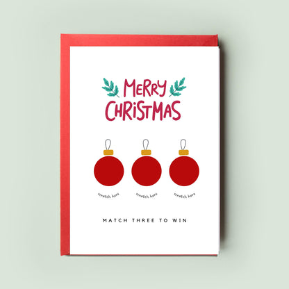 Match Baubles Scratch Reveal Christmas Card Personalised Scratch Card Gift, Surprise Xmas Card, Christmas Scratch Card, Christmas Gift Card