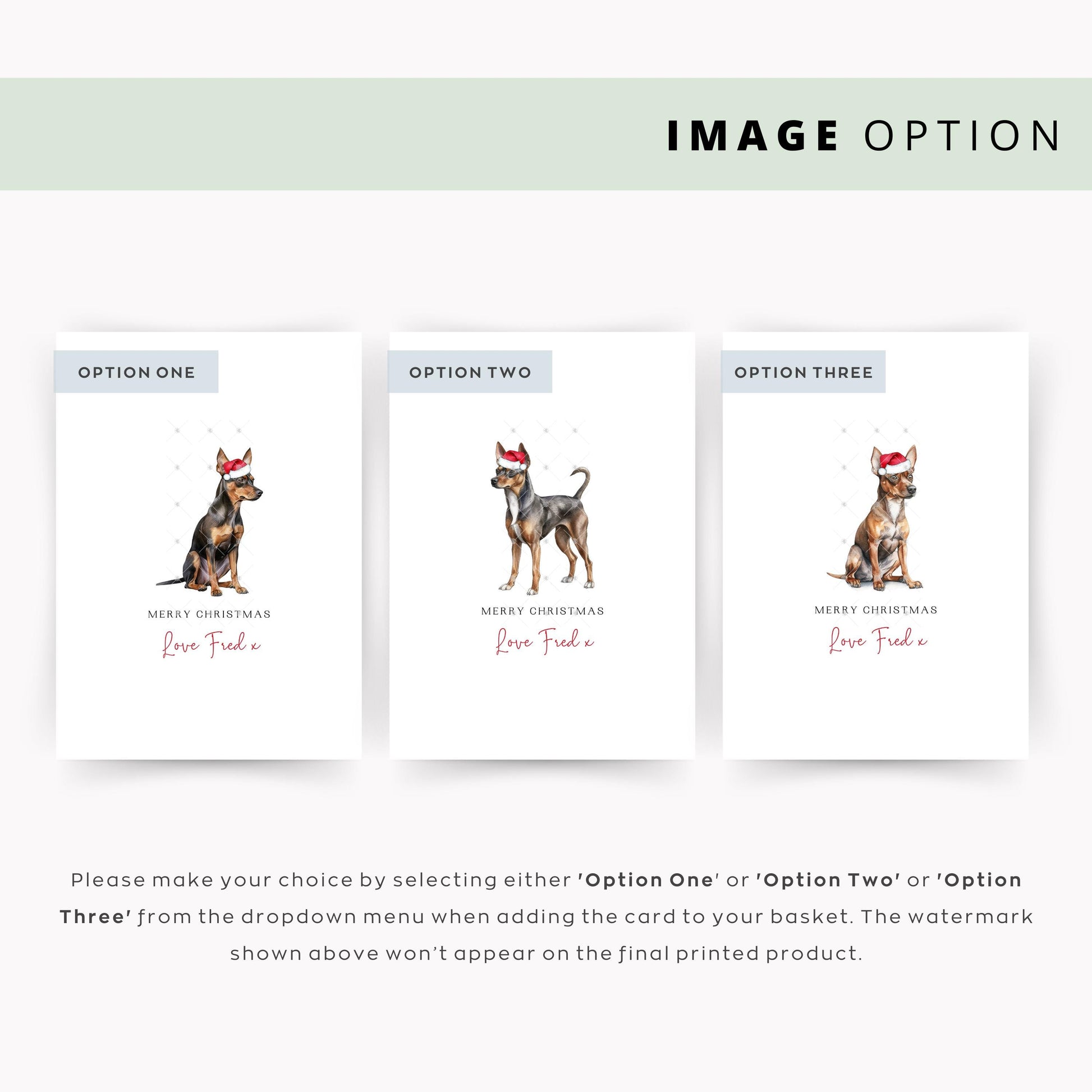 Miniature Pinscher Personalised Dog Christmas Card, For the Dog, From the Dog, Pet Christmas Card, Dog Card, Dog Dad, Dog Mum, Merry Woofmas