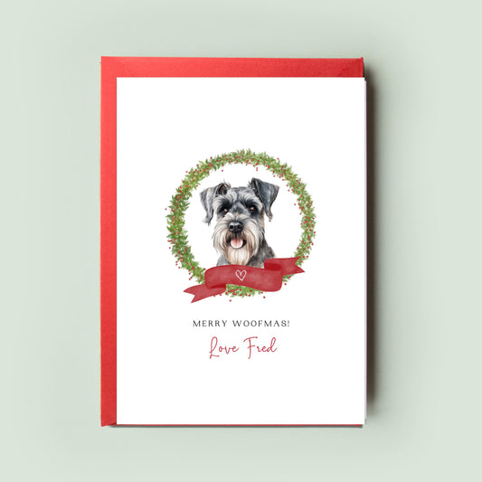 Miniature Schnauzer Personalised Dog Christmas Card, For the Dog, From the Dog, Pet Christmas Card, Dog Card, Dog Dad Card, Dog Mum Card