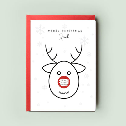 Scratch & Reveal Rudolph Christmas Card, Personalised Scratch Card Gift, Surprise Xmas Card, Christmas Scratch Card, Christmas Gift Card