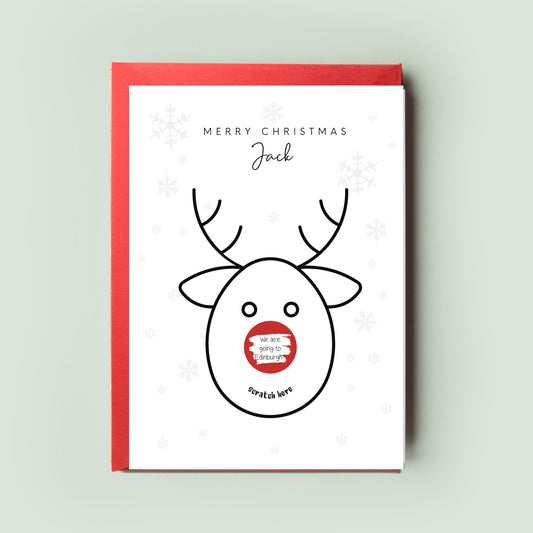 Scratch & Reveal Rudolph Christmas Card, Personalised Scratch Card Gift, Surprise Xmas Card, Christmas Scratch Card, Christmas Gift Card