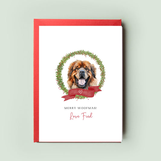 Tibetan Mastiff Personalised Dog Christmas Card, For the Dog, From the Dog, Pet Christmas Card, Card, Dog Dad, Dog Mum, Card, Merry Woofmas