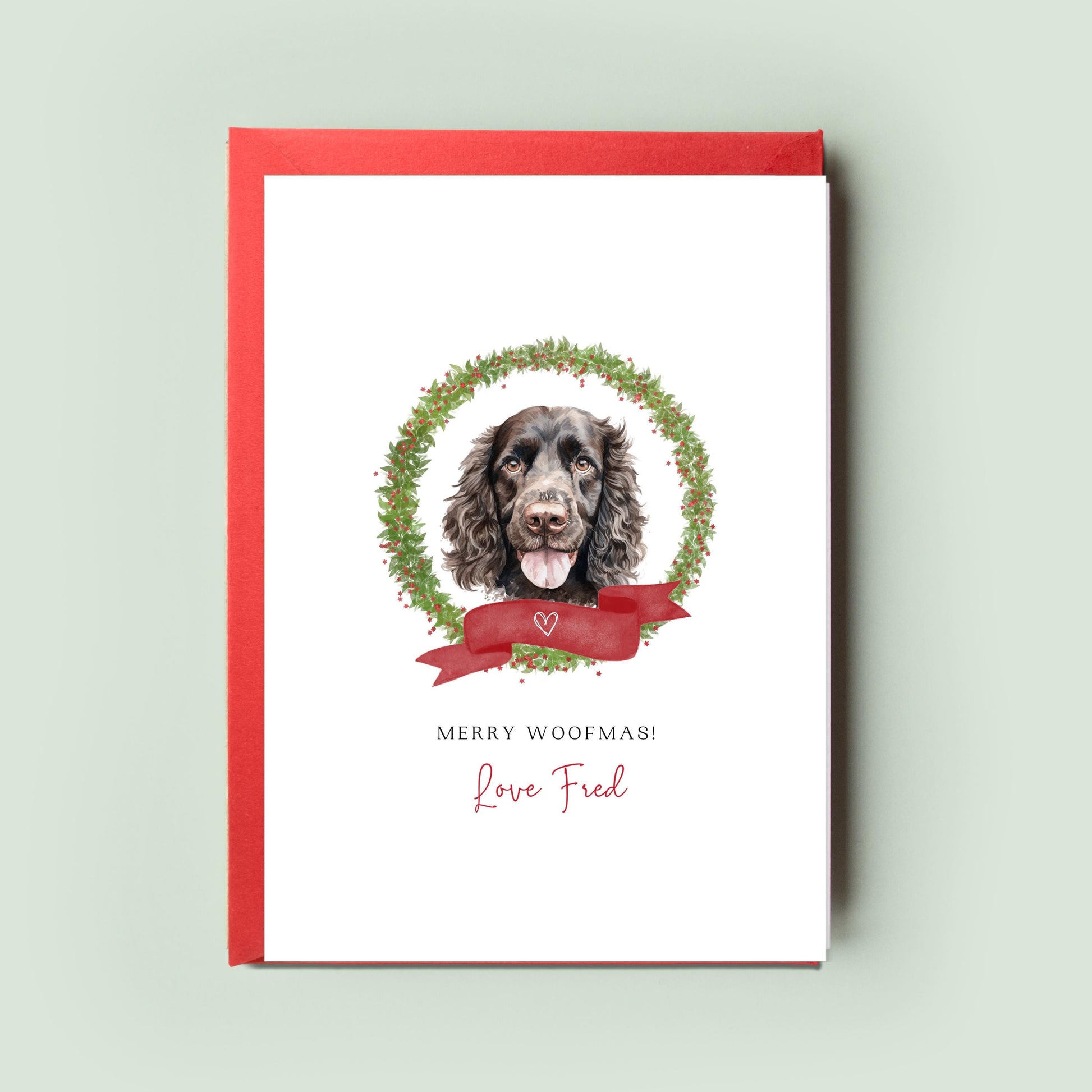 Water Spaniel Personalised Dog Christmas Card, For the Dog, From the Dog, Pet Christmas Card, Dog Card, Dog Dad, Dog Mum, Merry Woofmas