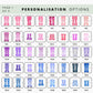 Page 1 of 3 displaying personalisation options for wellington boots in various pink, purple, and blue designs. Each boot style has a unique pattern or accessory and is labeled with a code (YK1 to YK41) for easy selection.