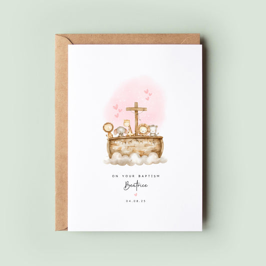 Personalised Christening card for daughter with name and date.