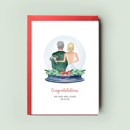 Personalised Christmas newlyweds card with snow globe design