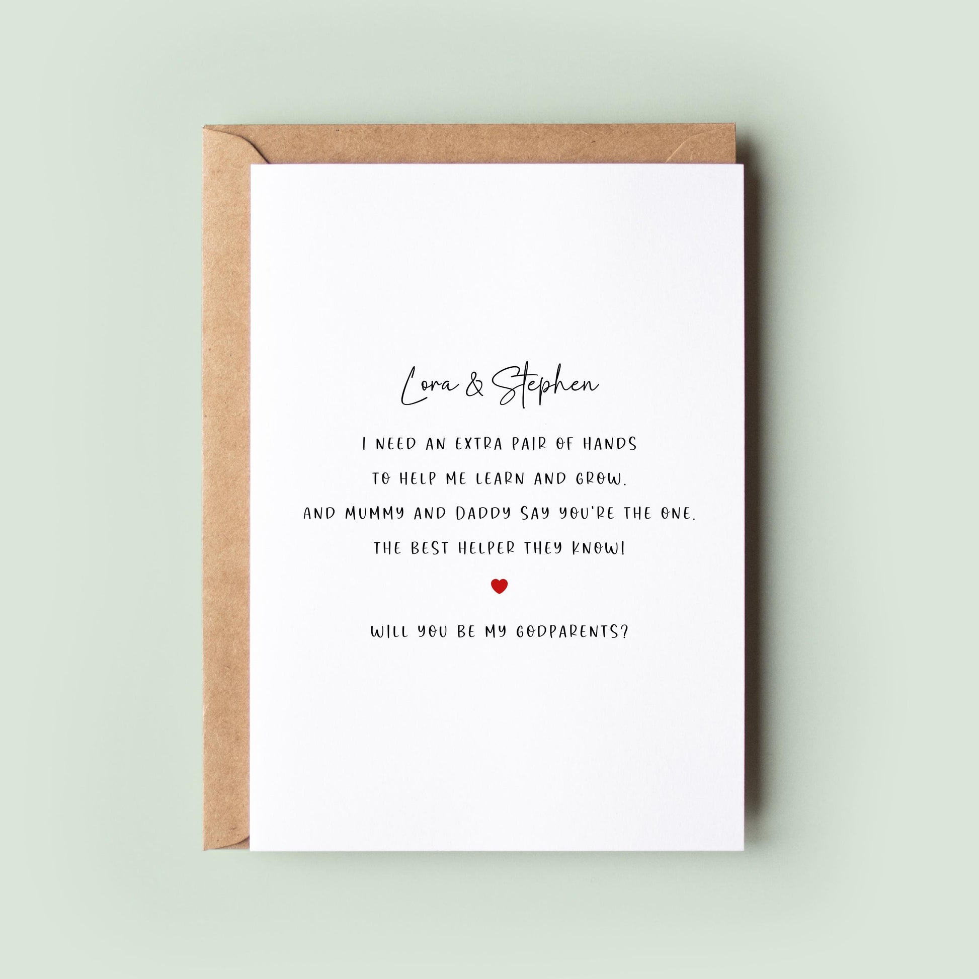 Personalised Godparents Proposal Card with Kraft Envelope