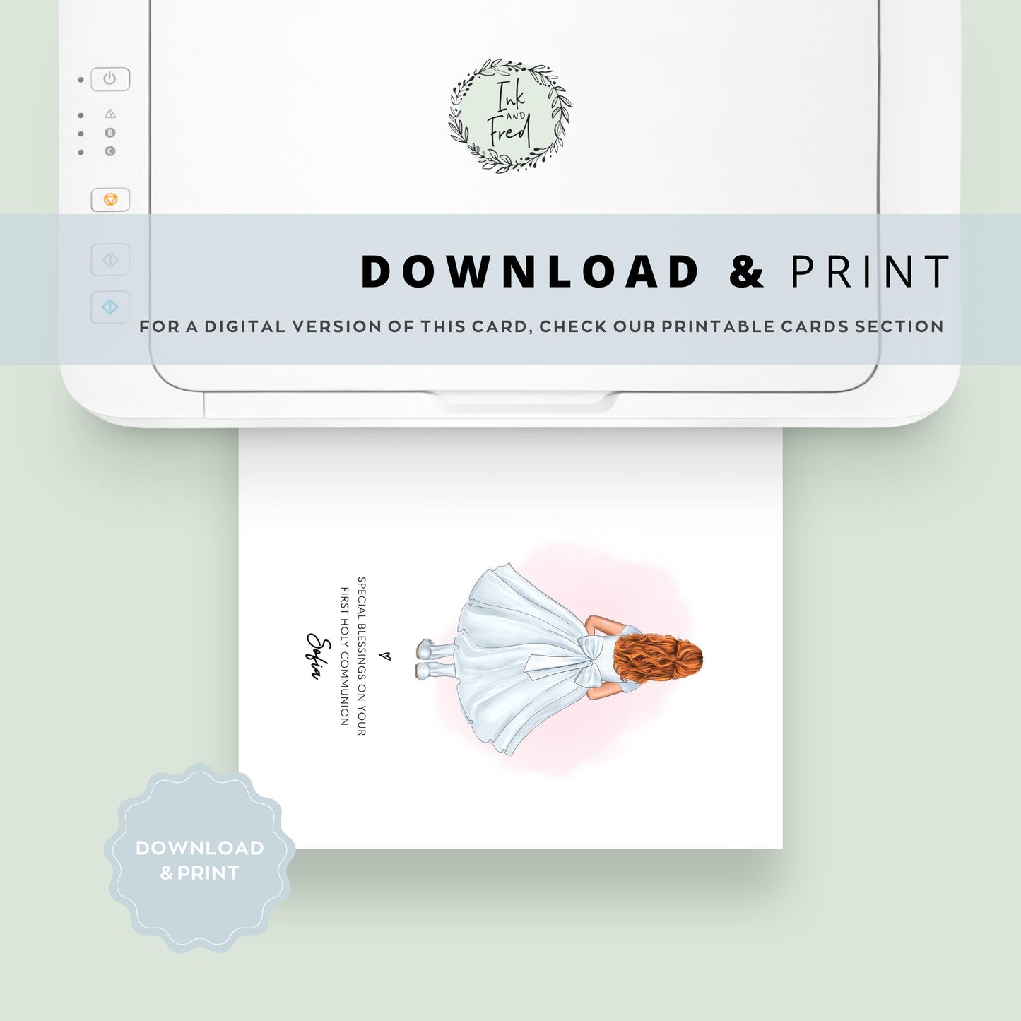 First Communion card with custom design for niece or sister.