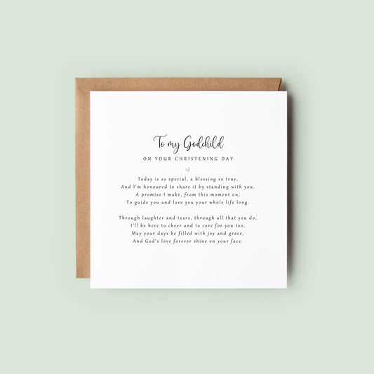 Personalised Christening Day card from godparent to godchild with heartfelt poem, perfect baptism or naming day keepsake gift.
