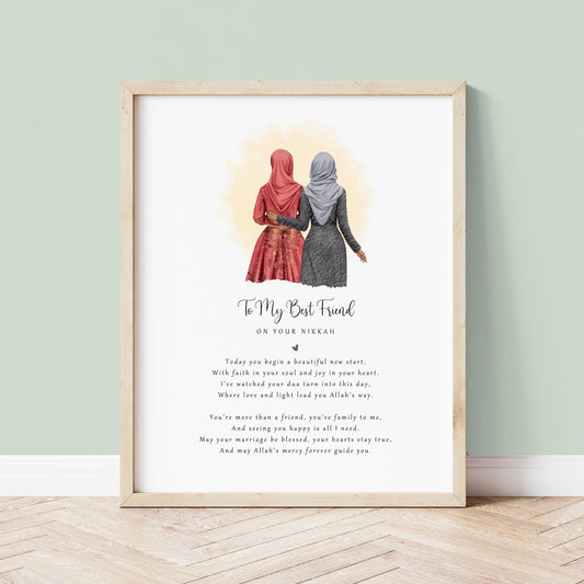 Islamic wedding gift from friend with custom names and date.