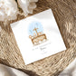 Personalised christening or baptism card for boys featuring Noah’s Ark with animals and cross, blue watercolour accents. Customisable with name and date. Ideal for son, godson, nephew, brother or grandson.