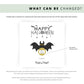 Square Halloween scratch card featuring a black bat with yellow eyes and a gold scratch-off circle that hides a surprise message. Text reads “Happy Halloween” and “Trick or Treat” in spooky fonts.