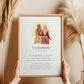 Personalised Nikkah print from Grandma to Granddaughter with hijab bride illustration and poem, framed keepsake art.