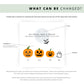 Personalised Halloween pregnancy announcement card with pumpkins and a ghost representing family members, and the phrase “Our family is growing by two little feet!”