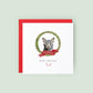Personalised Egyptian Mau cat Christmas card with festive wreath design. Ideal holiday card for Cat Mum, Cat Dad, or a cat sitter.