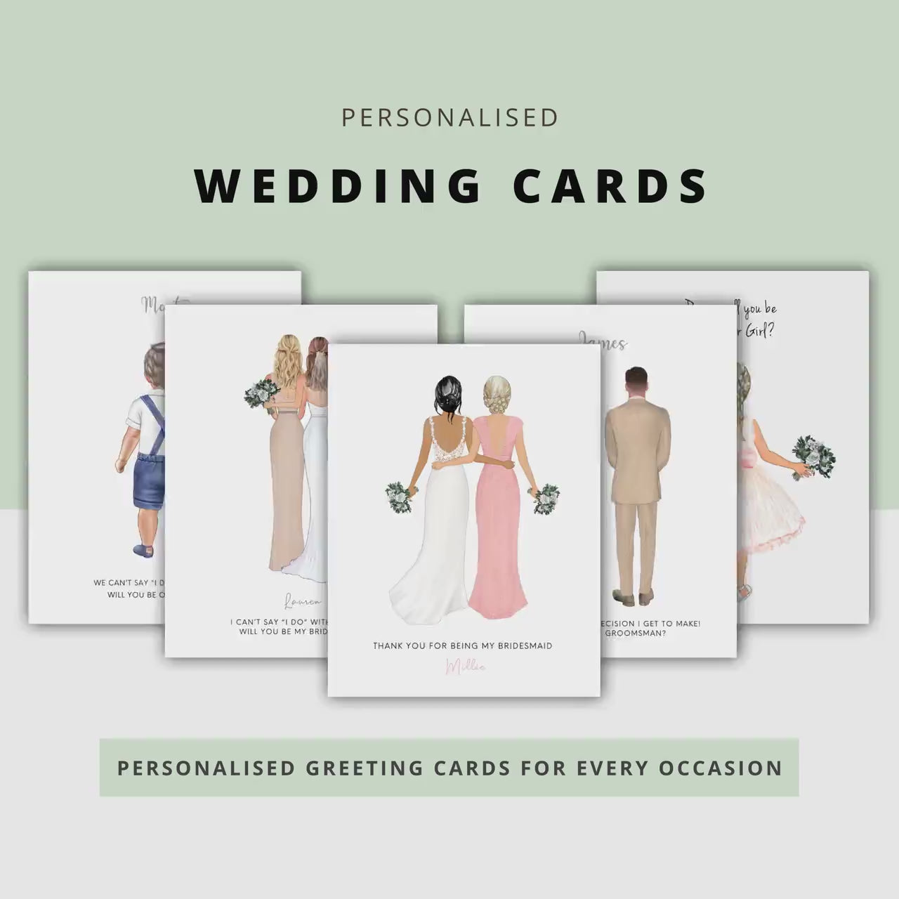 Wedding Card to Bridesmaid, Bridesmaid Card, Maid of Honour Card, Bridesmaid Thank You Card, Wedding Party Thank You Card #153