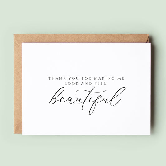 Thoughtful &#39;Wedding Hair and Make Up Thank You Card&#39; for expressing gratitude to your MUA or wedding vendors for enhancing your beauty on your special day.