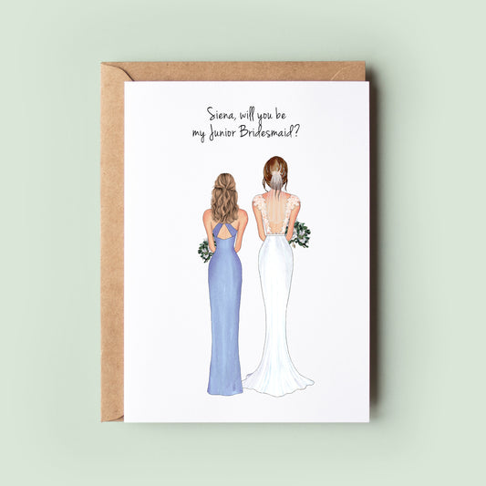 A personalised card for proposing to junior bridesmaid or mini maid of honor.