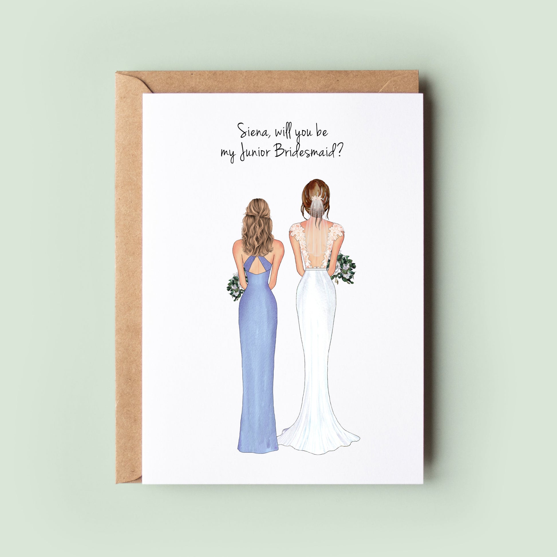A personalised card for proposing to junior bridesmaid or mini maid of honor.
