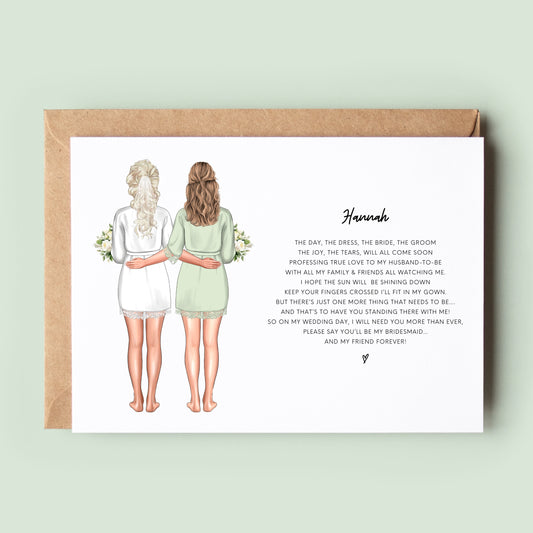 Touching &#39;Will You Be My Bridesmaid&#39; card featuring an evocative poem, perfect for a sentimental bridesmaid proposal, and an ideal keepsake for bridal boxes.