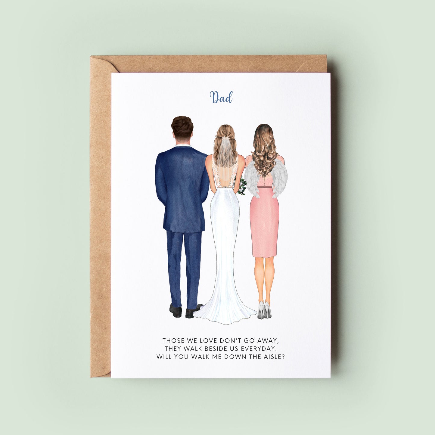 Personalised Angel Will You Walk Me Down The Aisle Wedding Card, Dad of All Our Walks Together Card, Mum Remembrance Card, Parents Wedding
