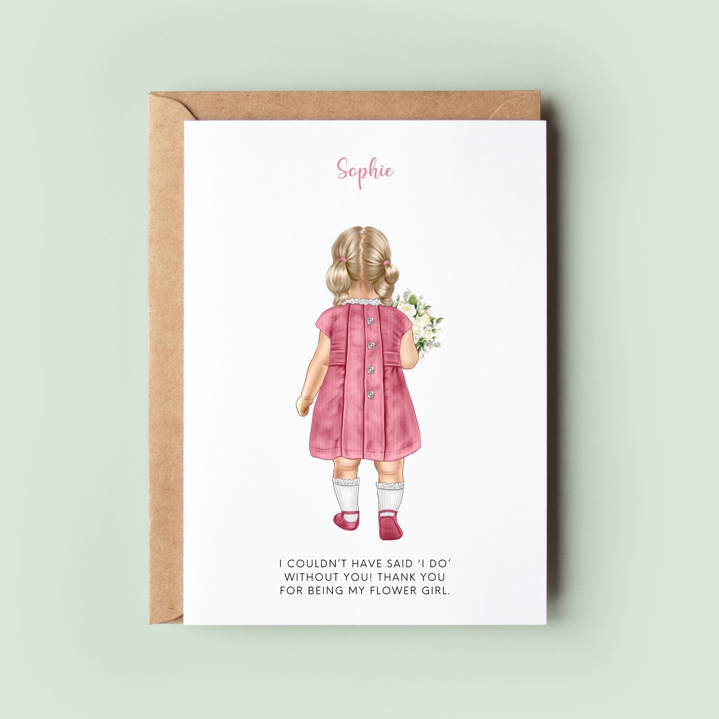 Personalised Baby Flower Girl Thank You Card, Custom Toddler Bridesmaid Card, Wedding Thank You Card & Gift, Keepsake for Little Flower Girl