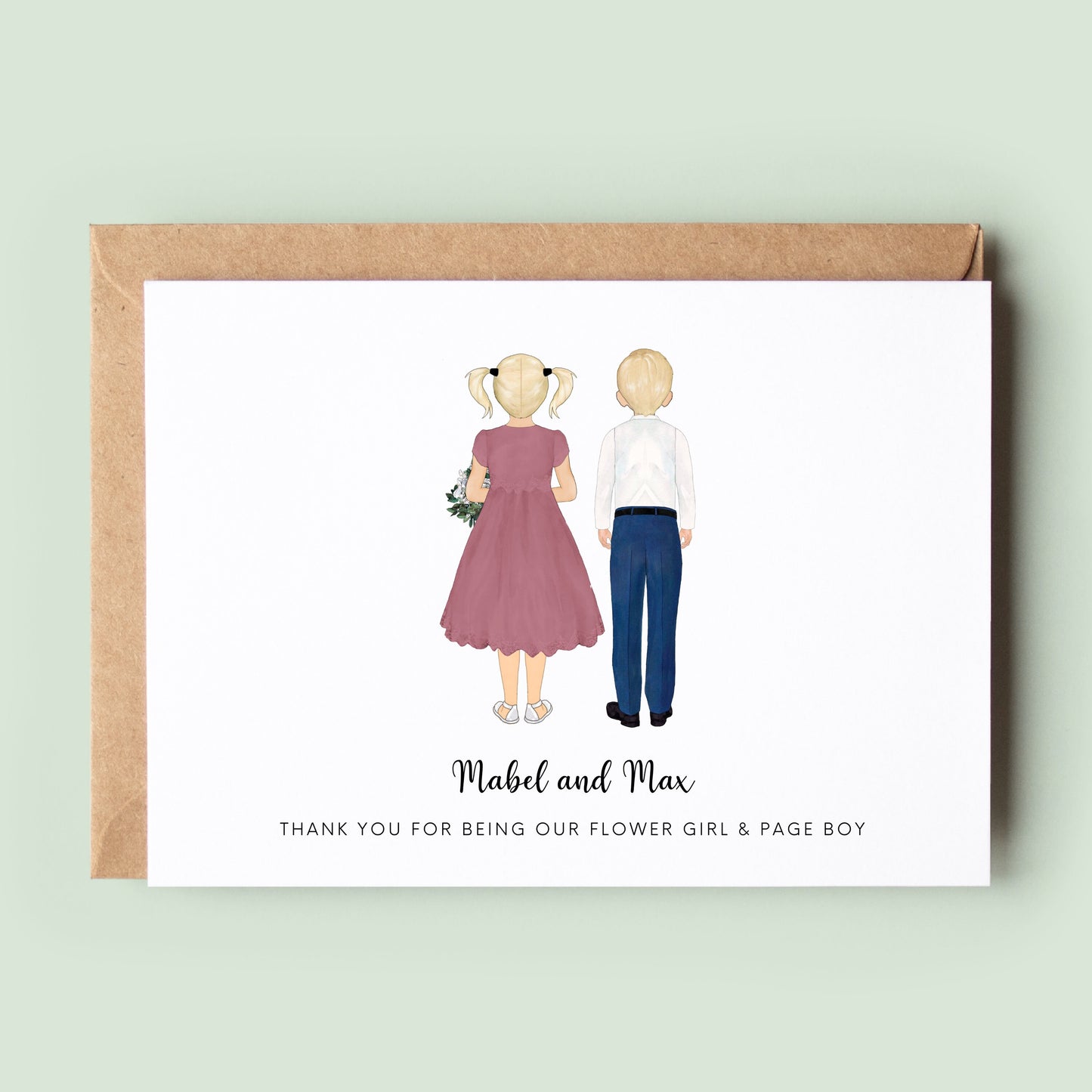 Personalised Brother and Sister Flower Girl & Page Boy Thank You Card, Personalised Flower Girl Card, Personalised Page Boy Card, Wedding