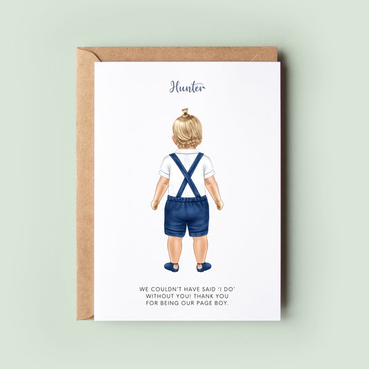 Customisable Baby Page Boy Thank You Card, Personalised Toddler Ring Bearer Card, Wedding Thank You & Gift, Keepsake for Little Page Boy