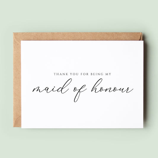 Classic Thank You Maid of Honour Card, Maid of Honour Wedding Thank You Card, Card To Maid of Honour, Maid of Honour, Wedding Party Card