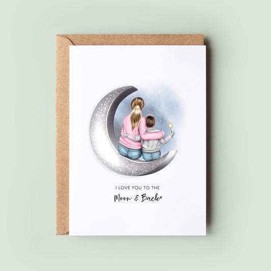 Personalised Happy Mother's Day Keepsake Card, I Love You To The Moon and Back, Card For Mum, Card For Her, Mother's Day Card For Mum