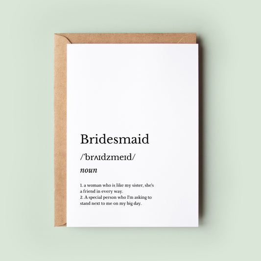 Bridesmaid Definition Card, Will You Be My Bridesmaid?, Will You Be My Bridesmaid Cards, Bridesmaid Wedding Card, Bridesmaid Proposal Card