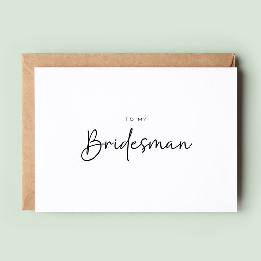 To My Bridesman Thank You Card, Wedding Bridesman Card, Card For Bridesman, Wedding Greeting Card, Wedding Party Thank You Card