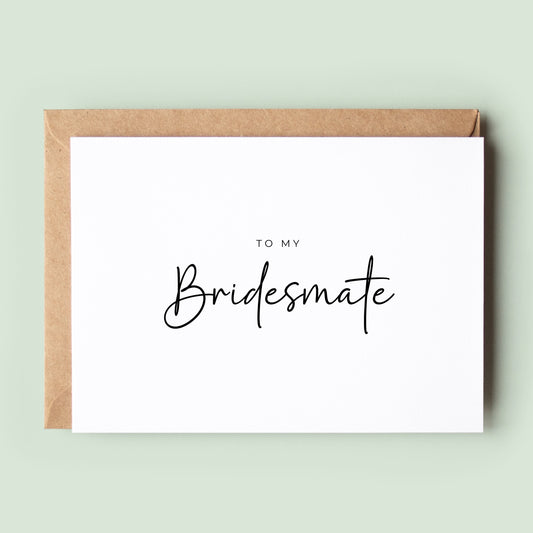 To My Bridesmate Thank You Card, Wedding Bridesmate Card, Card For Bridesmate, Wedding Greeting Card, Wedding Party Thank You Card