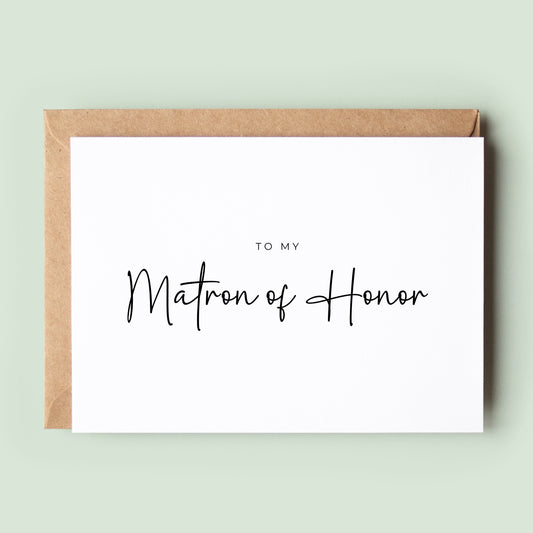 To My Matron of Honor Thank You Card, Wedding Matron of Honor Card, Card For Matron of Honor, Wedding Greeting Card, Thank You Greeting Card
